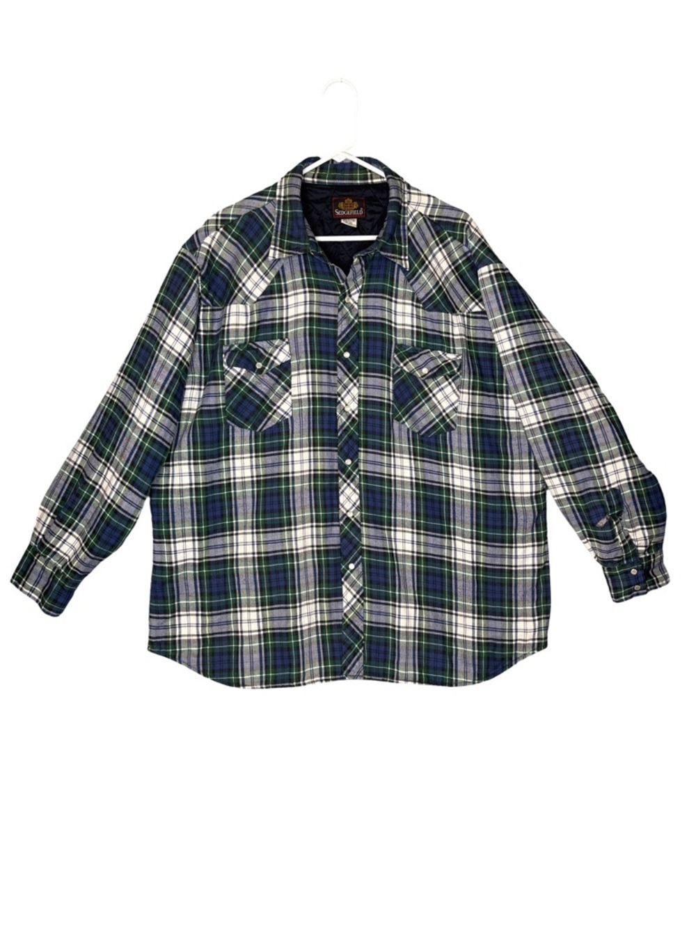 Men's Green Blue Plaid Flannel Quilted XXL Jacket - Picture 2 of 7
